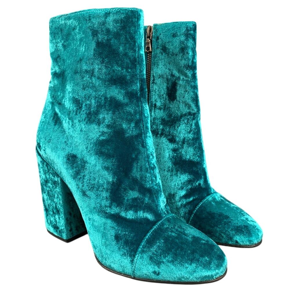 Dries Van Noten Turquoise Velvet Ankle Boots Designer Statement Size EU 38
